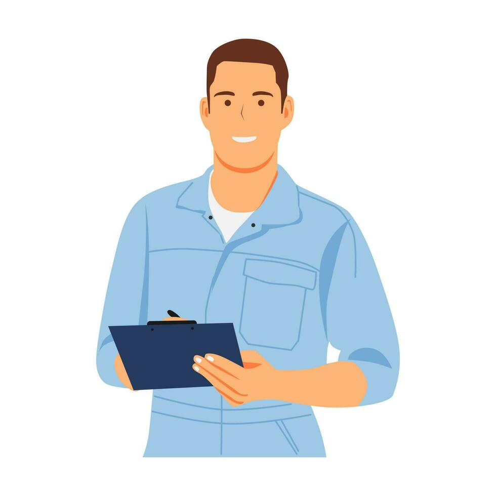 illustration of a working man doing a task on a clipboard vector