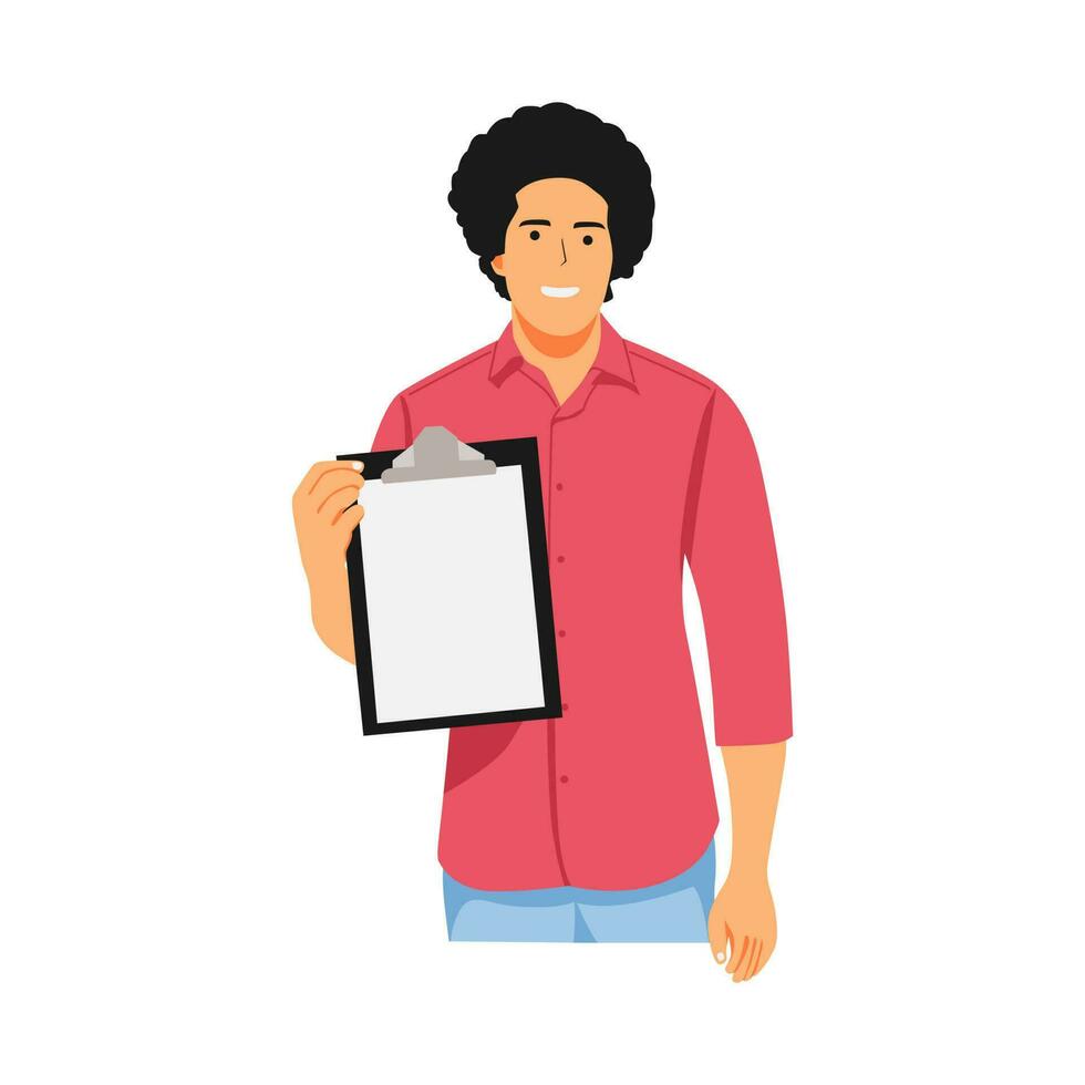 illustration of a working man doing a task on a clipboard vector