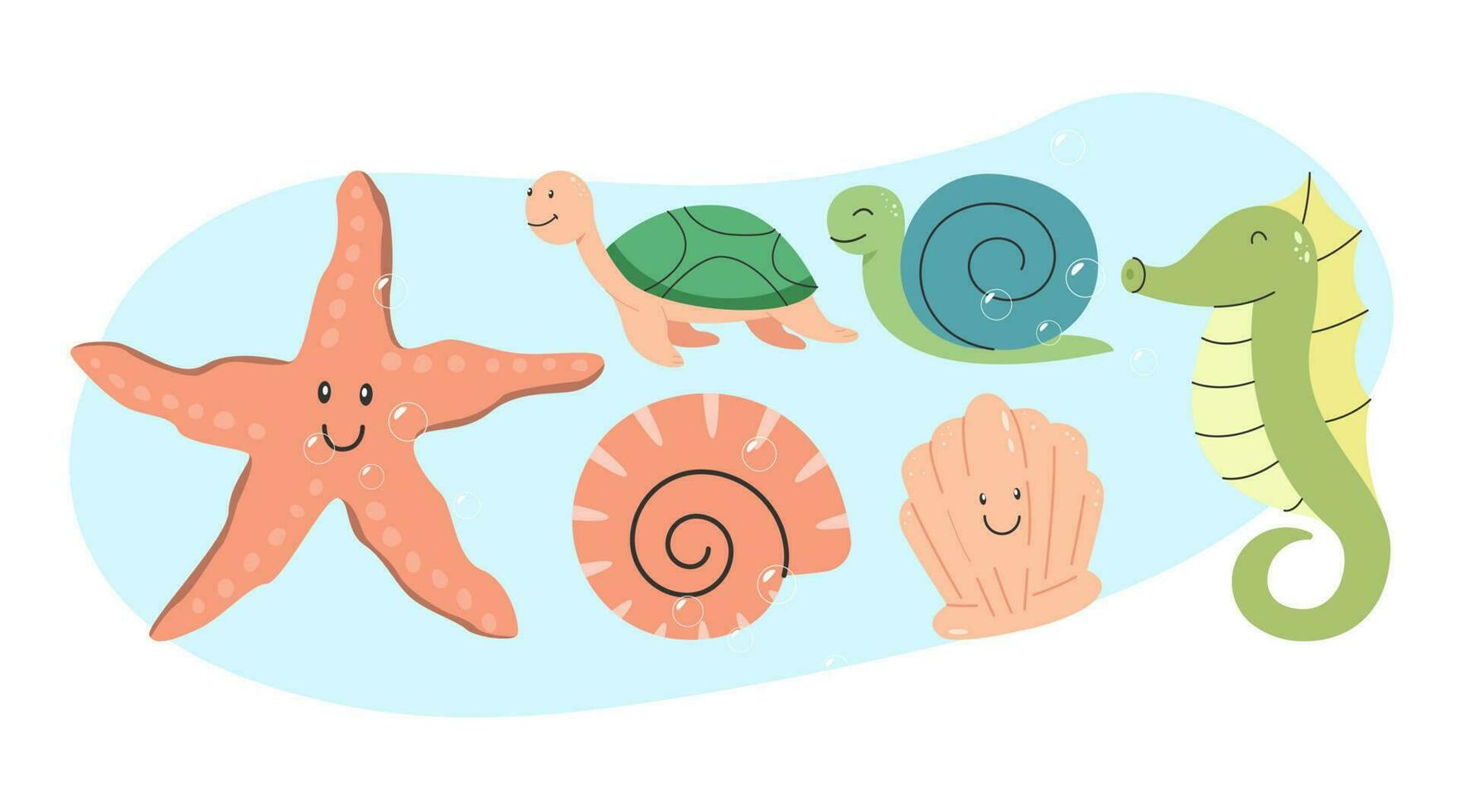Set of flat cute sea animals collection vector