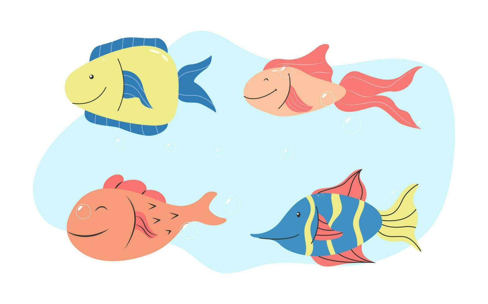 Set of four cute exotic fish collection vector