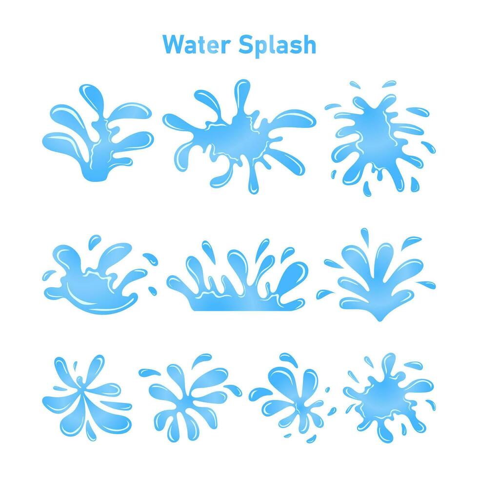 Set of abstract flat blue water splash collection vector