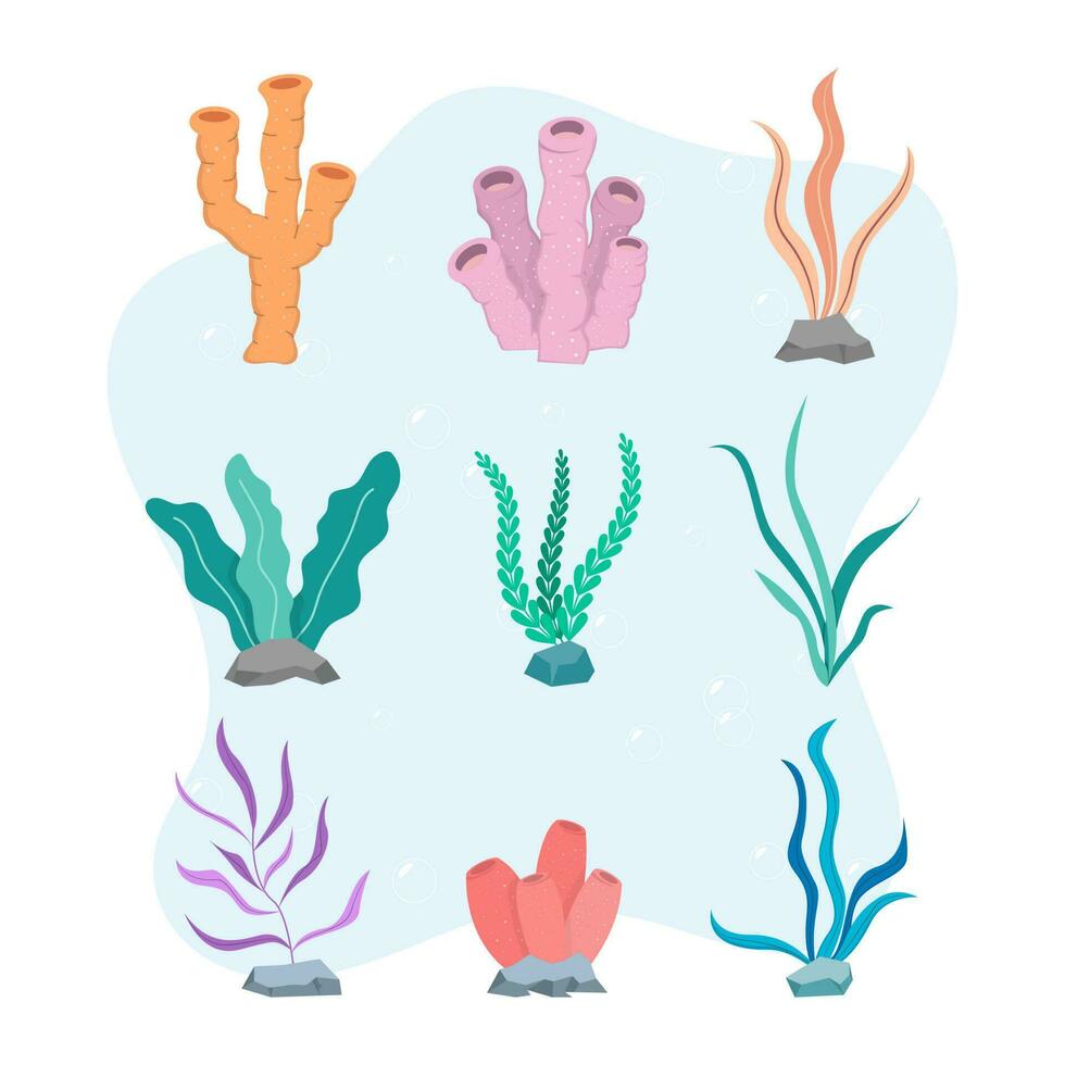 Set of hand drawn flat coral reefs collection vector