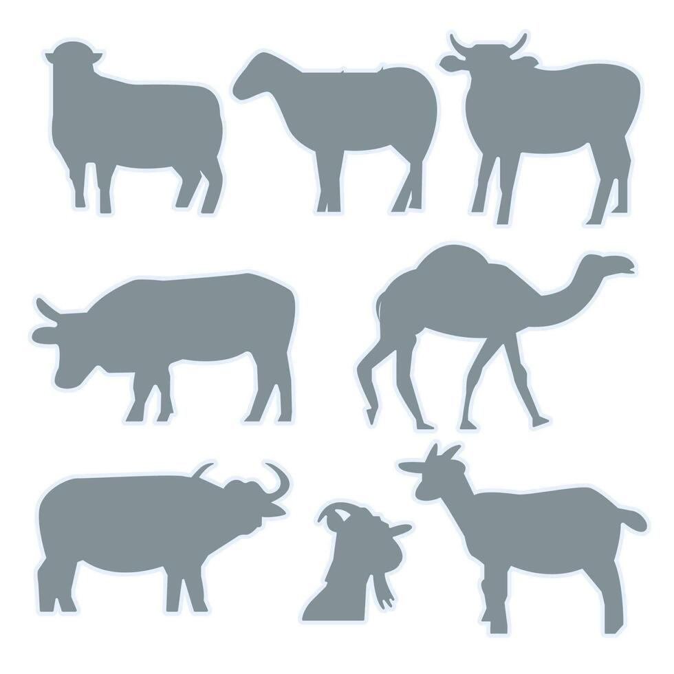 Eid al-Adha silhouette collection. Rural farm animals on a white background. vector