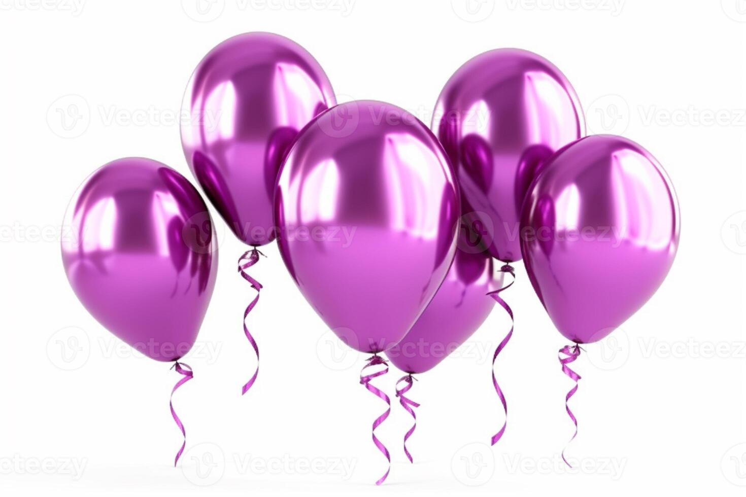 Set of purple inflatable foil balloons. Bright party decoration figures shiny isolated on white background. photo