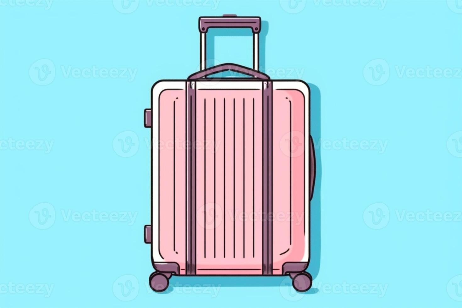 Suitcase on a pastel background. Travel and vacation concept in triples. photo