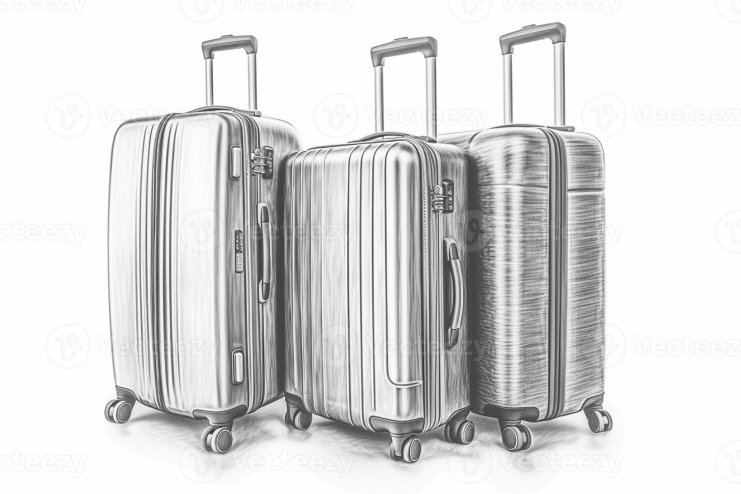 Pencil line of travel suitcase luggage travel bag isolated on white background. Travel and vacation concept in triples. photo