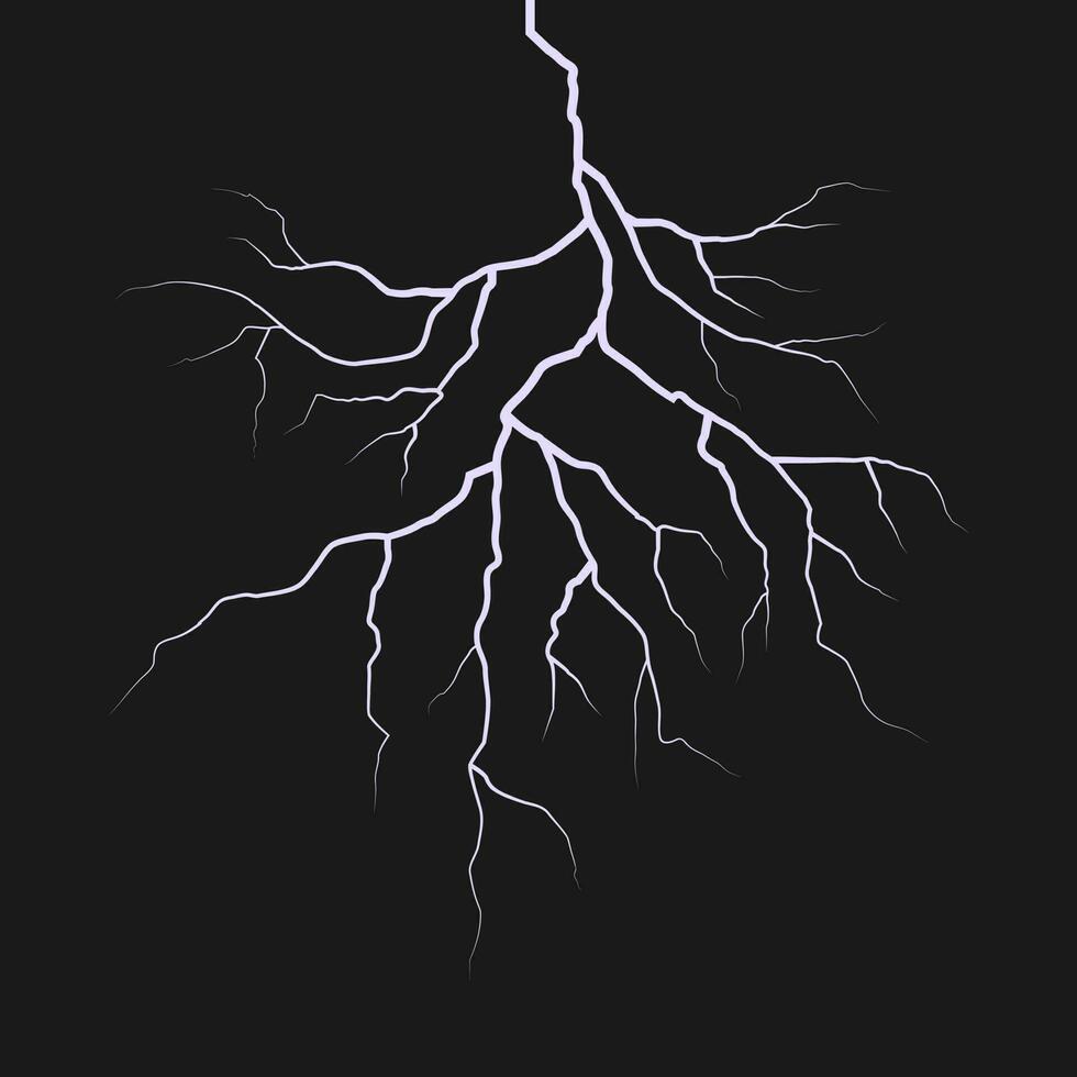 Set of realistic thunderstorm, nature power energy and lightning effect vector