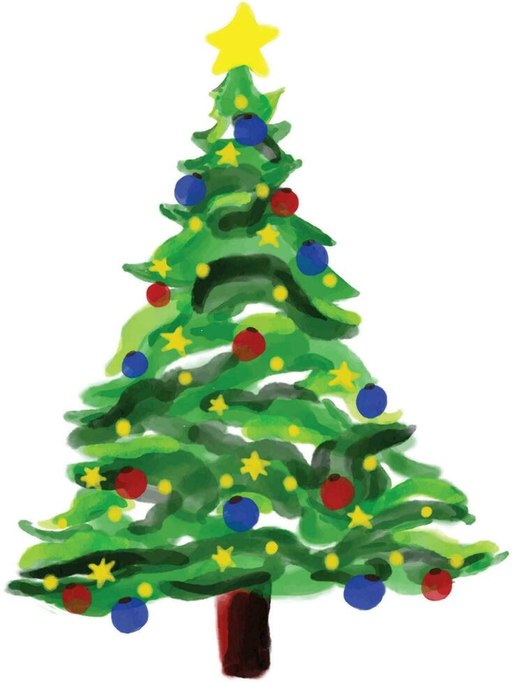 Christmas tree drawn using watercolor brushes vector