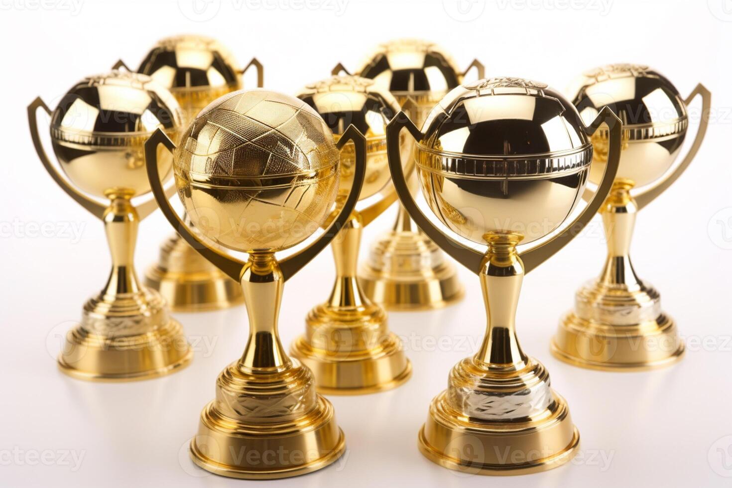 Golden trophies Isolated on white background, photo