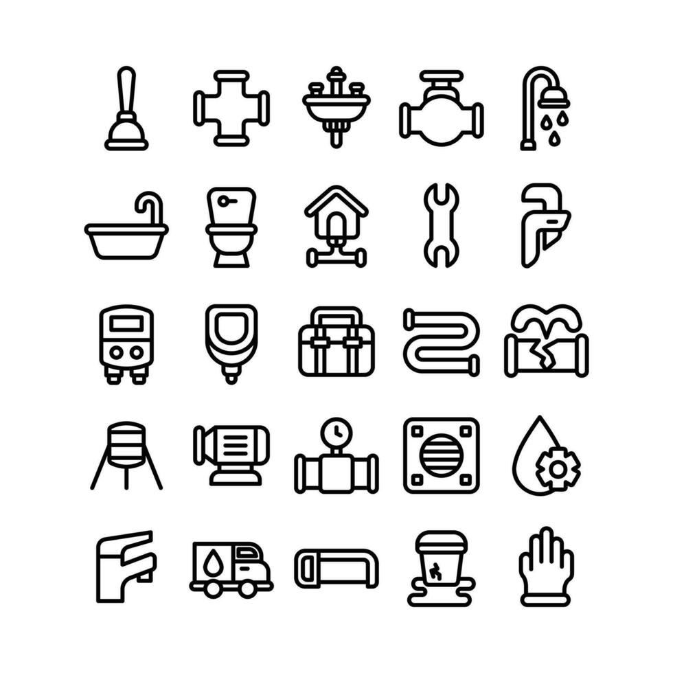 Outline Plumbing Icon Set vector