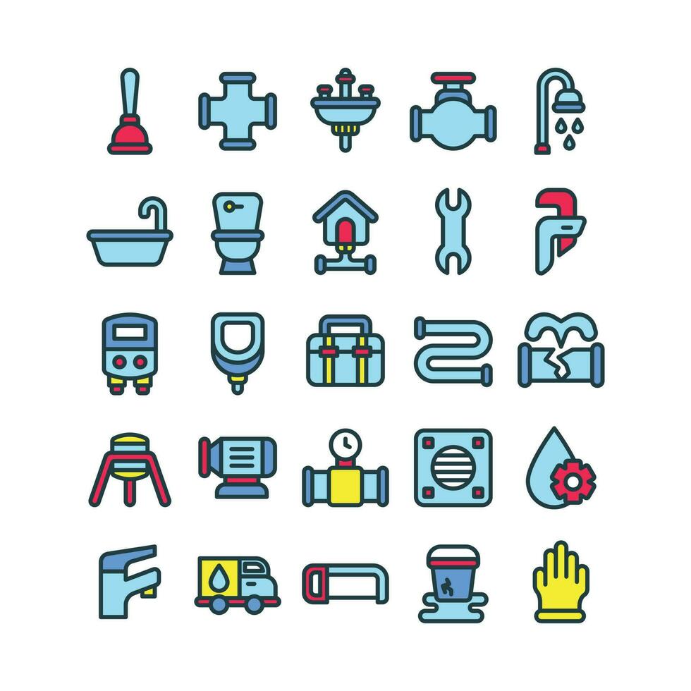 Lineal Fill Plumbing Icon Set vector