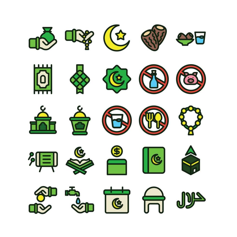 lineal lleno ramadhan icono conjunto vector