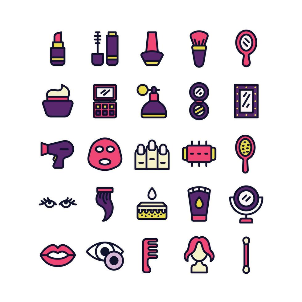 Lineal Fill Cosmetics Icon Set vector