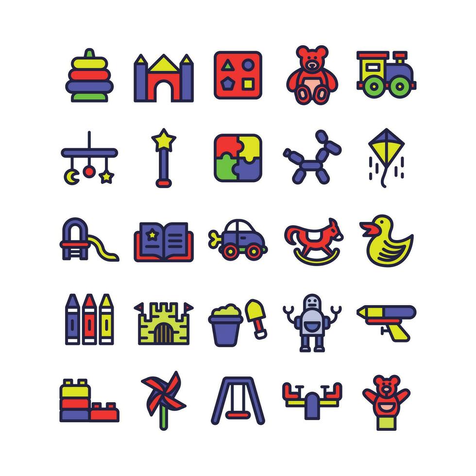 Lineal Fill Kid Toy Icon Set vector