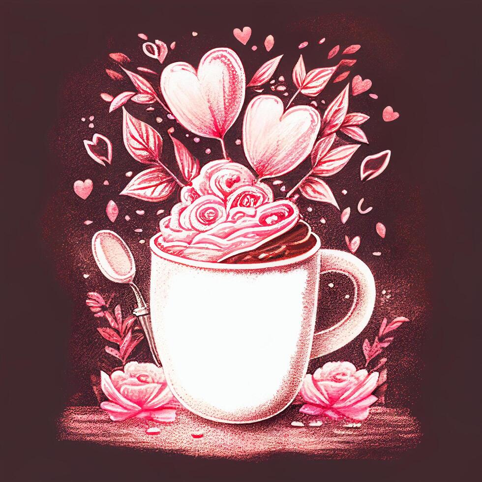 Coffee Valentines Day Watercolor photo