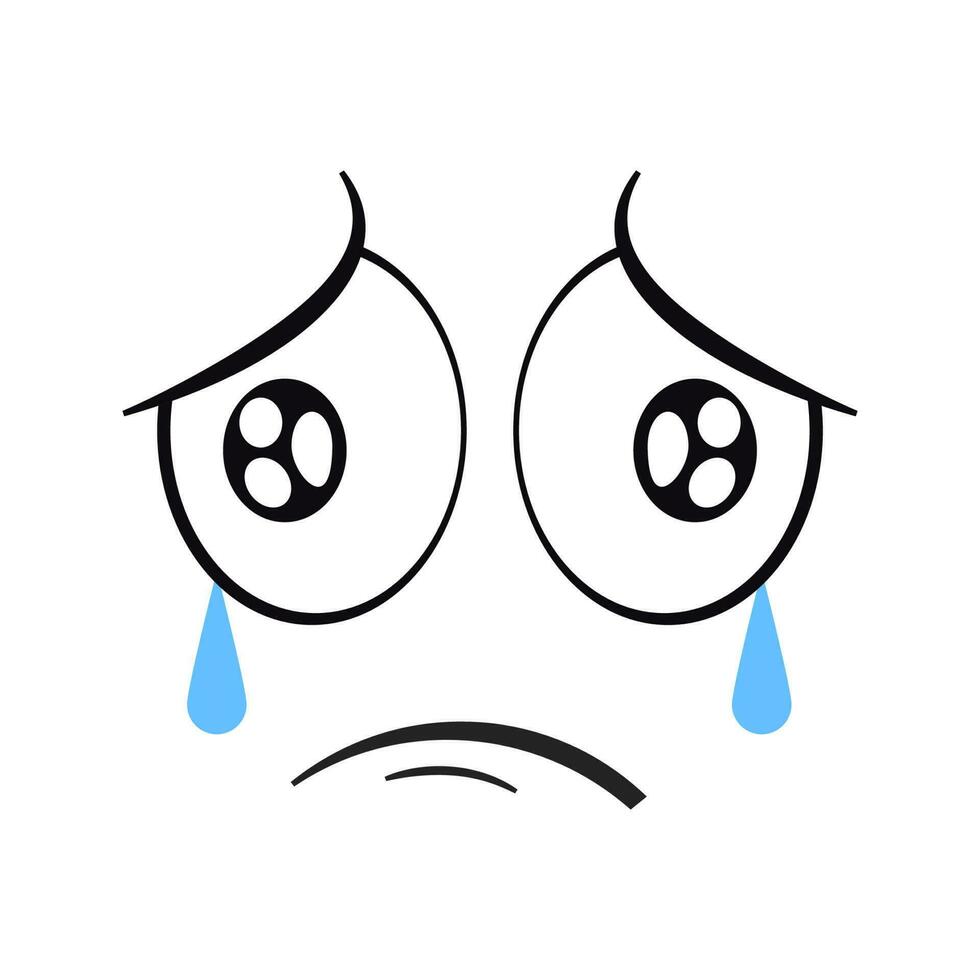 Cartoon crying face. Crying expression vector illustration.