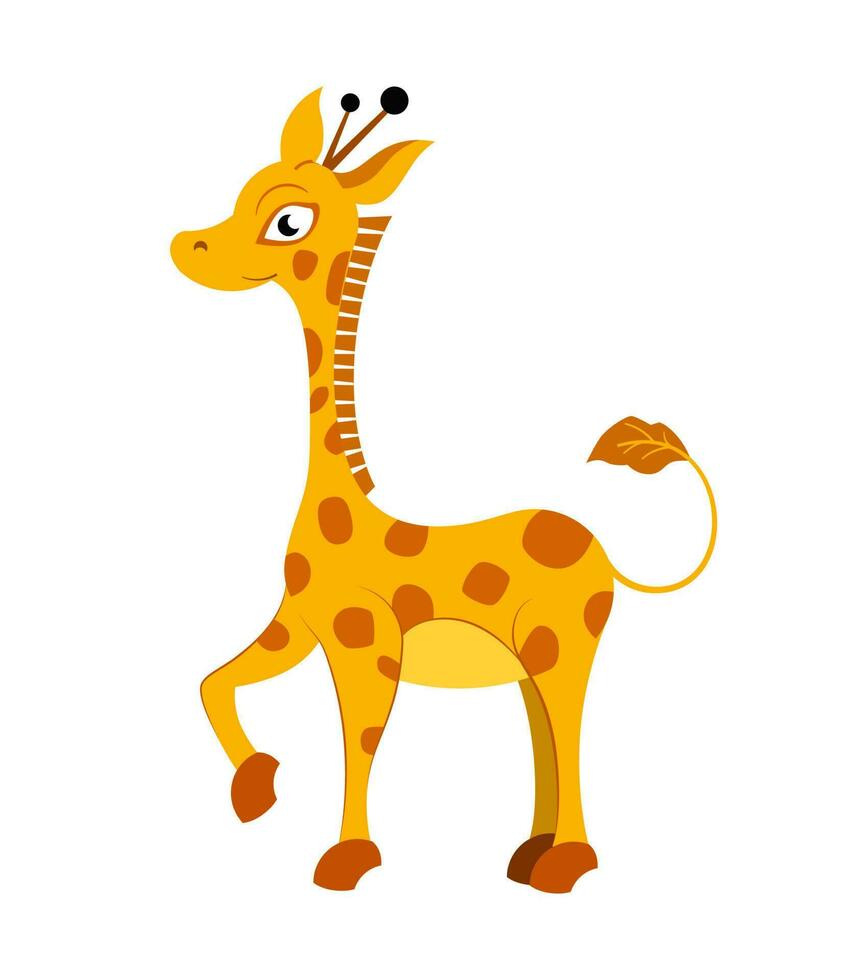 Cute baby giraffe character. Flat vector cartoon illustration. Funny wild animal isolated on white background.