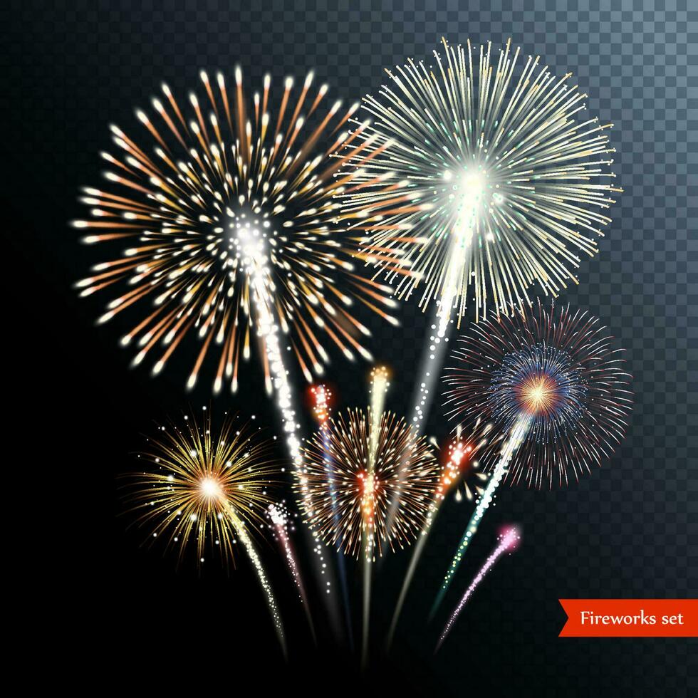 Set of isolated vector fireworks