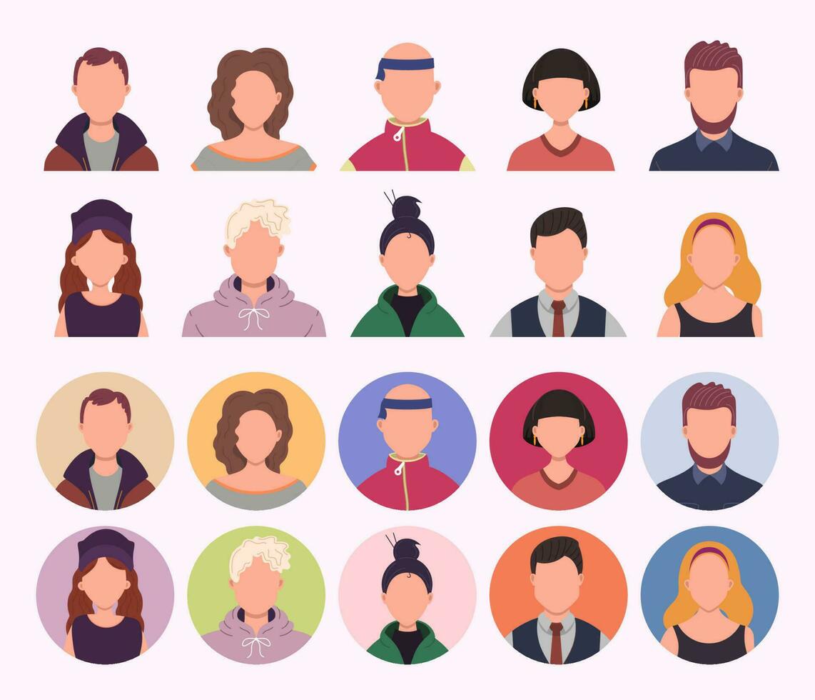 Set of people avatars vector illustration. Different human face icons. Male and female characters.