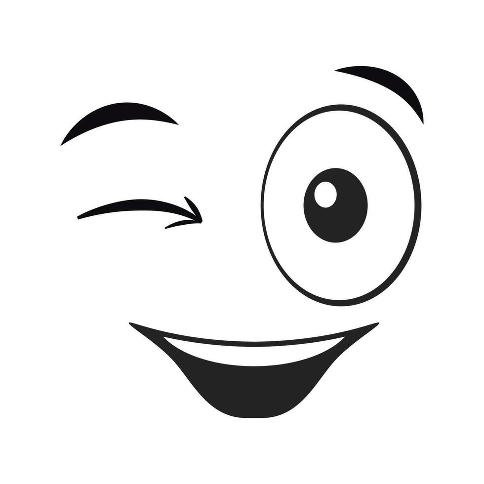 Cartoon smiling and winking face. Winking expression vector illustration.