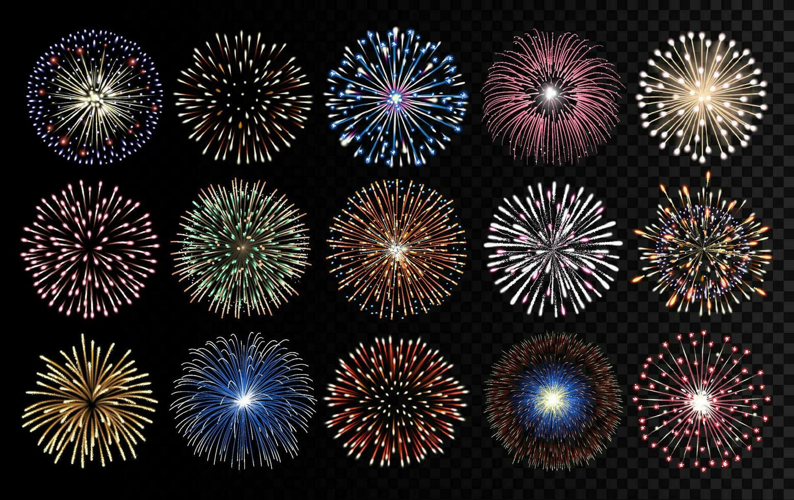 Fireworks realistic vector illustration. Celebrating, birthday and new year decorations.