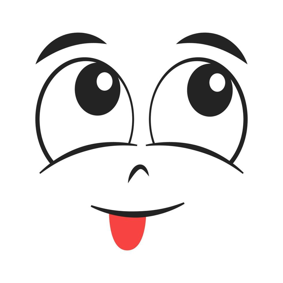 Cartoon silly face. Facial expression with tongue hanging out. Vector illustration.