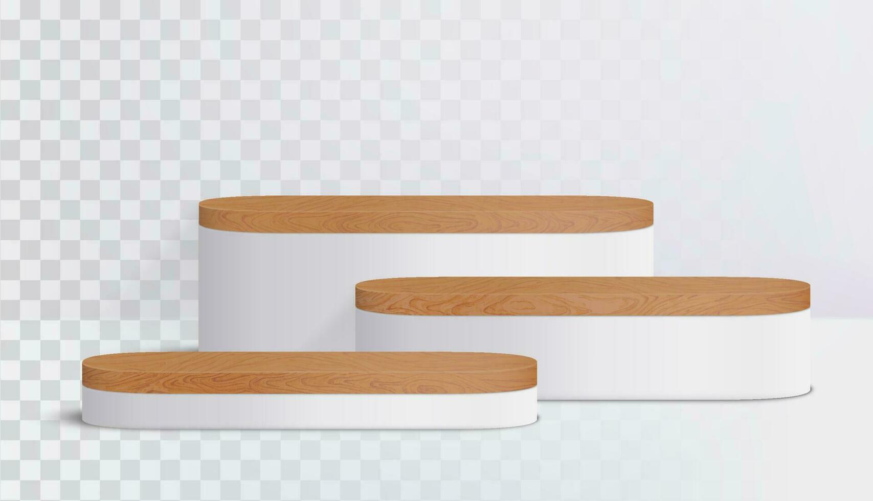 Wood round podium for cosmetic product presentation. 3d geometric pedestal vector