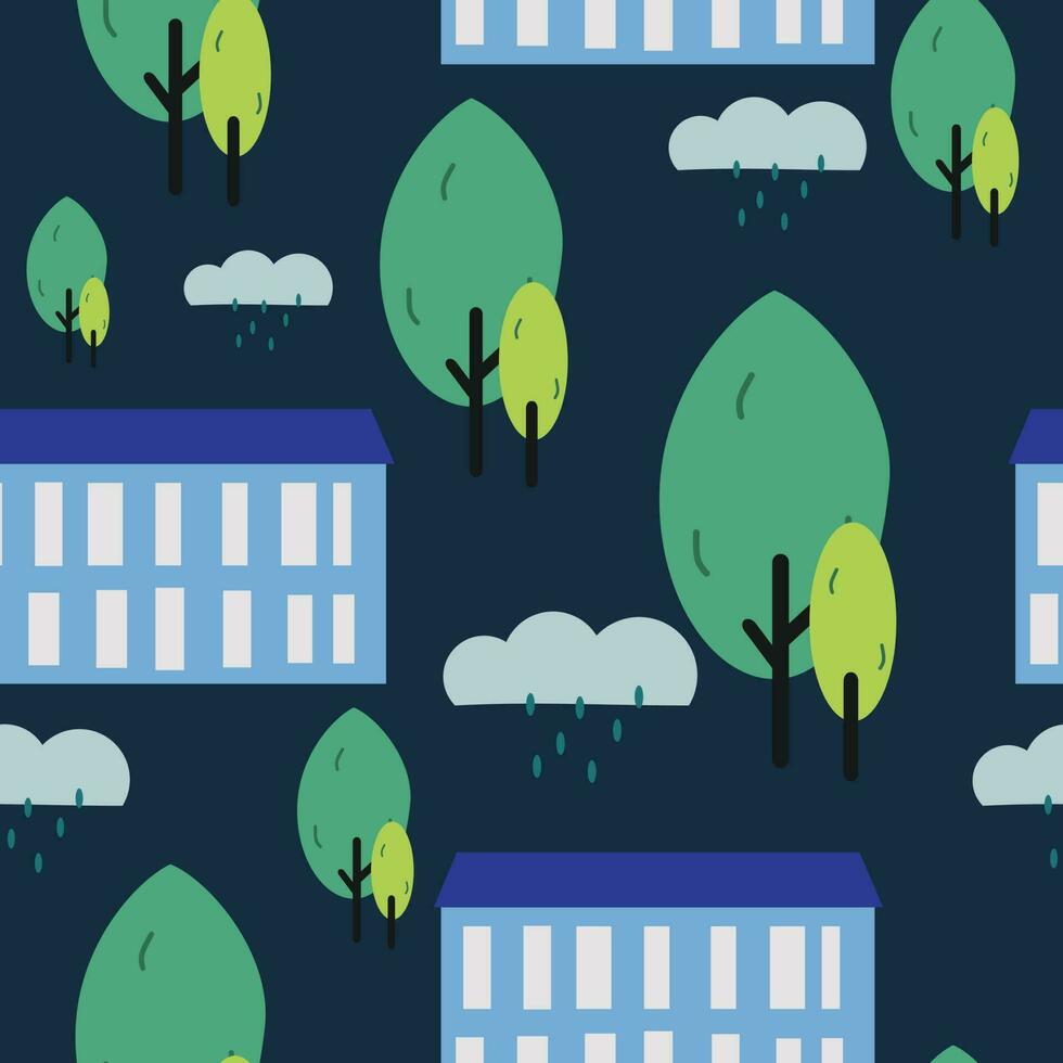Childish pattern tiny house and nature. vector