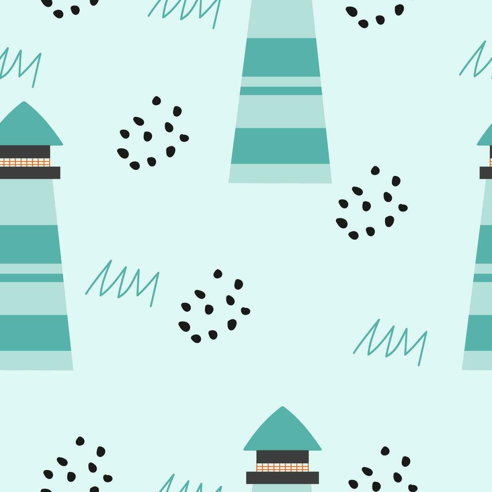 Lighthouse pattern with abstract shape in blue background vector