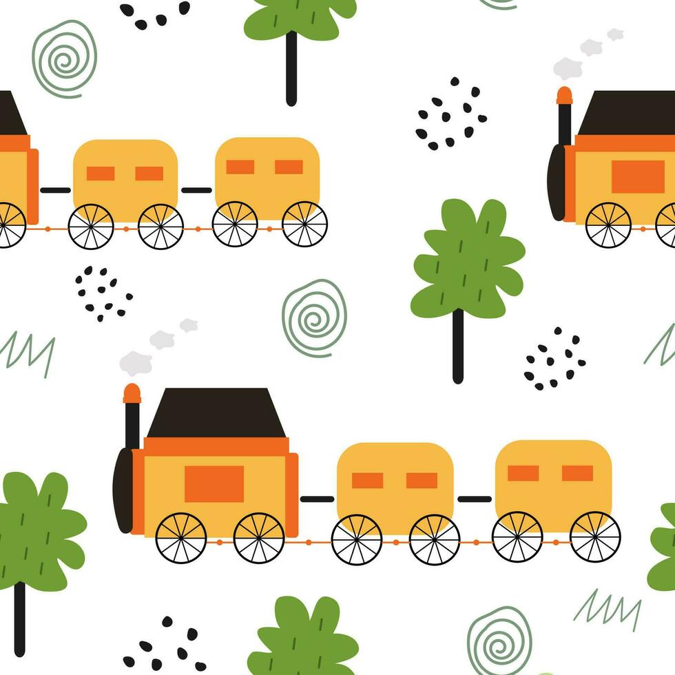 Cute Cartoon Train seamless pattern vector