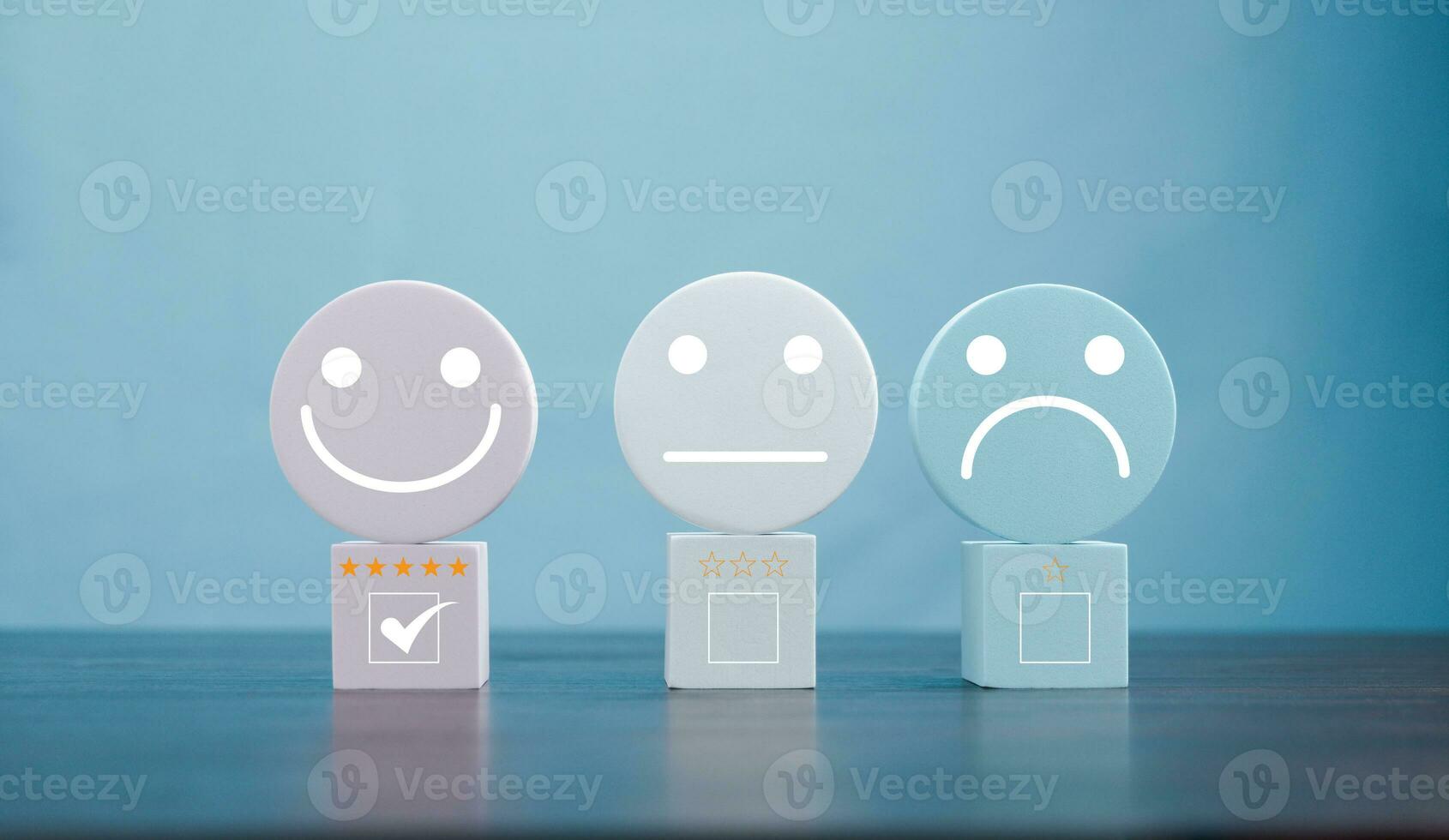 Happy face smile face icon on spherical object. Customer experience and service with satisfaction concept. positive thinking, mental health assessment, world mental health day. photo