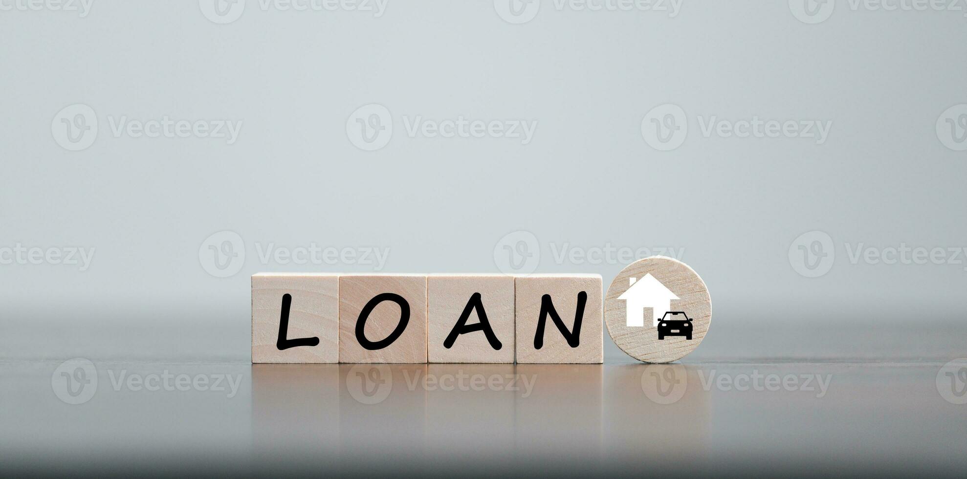 Car, house, personal money loan concept. finance business icon on wooden cube. saving money for a car. money and House. Wooden cubes with word loan. Copy space for text. Loan payment car and house. photo
