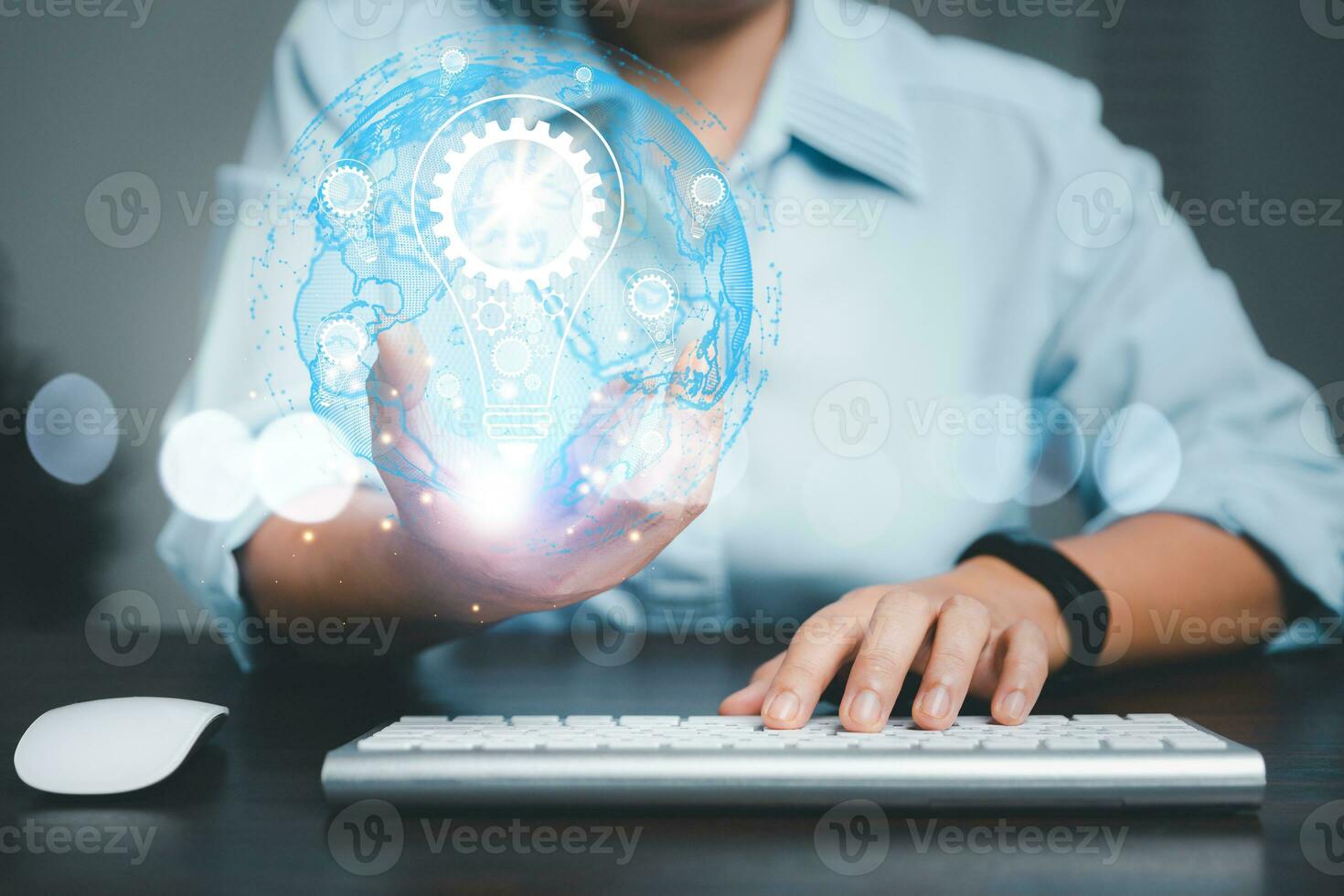 Hands holding light bulb for Concept new idea concept. Innovation and inspiration, innovative technology in science and communication idea. intelligent innovation ideas. creative business success. photo