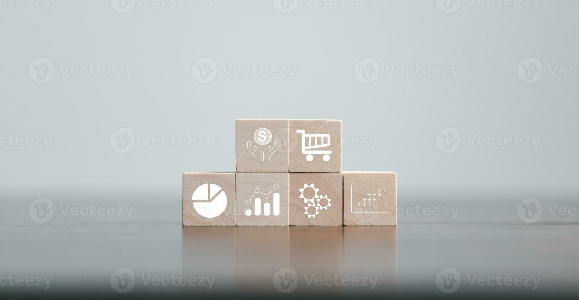 Wooden blocks with symbol of personal loan concept on grey background photo