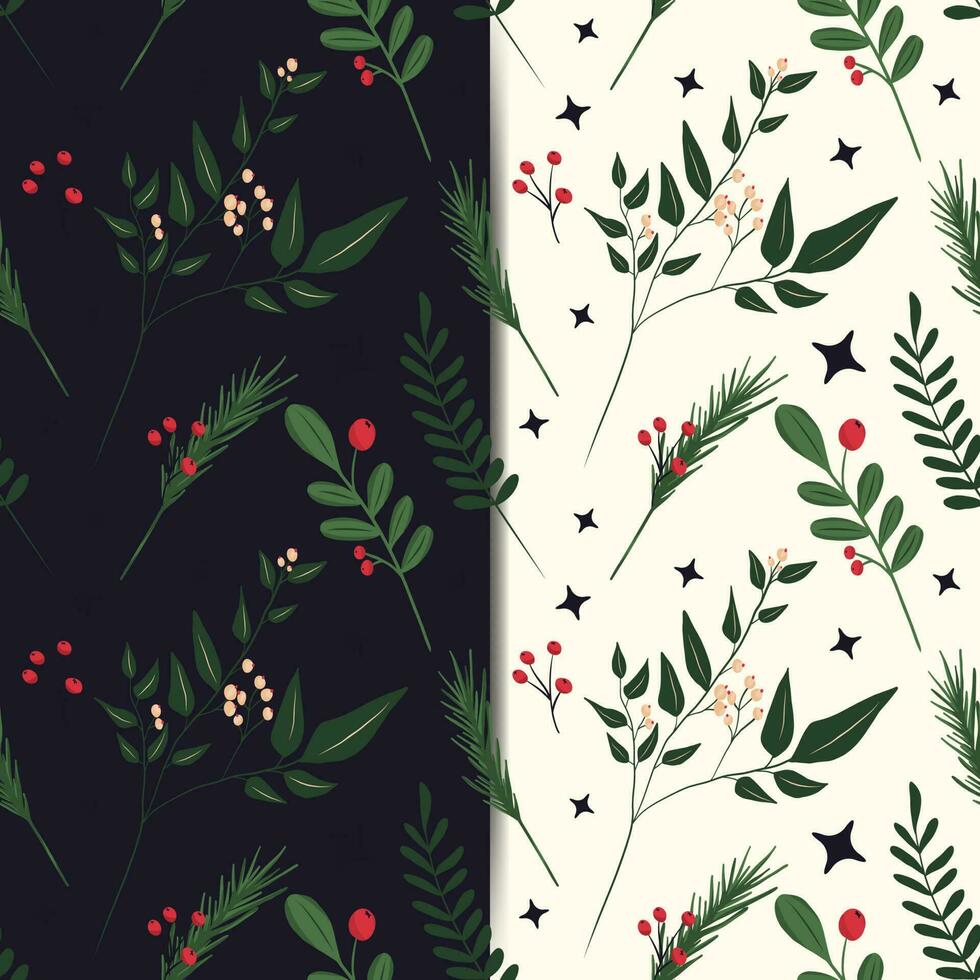 hand drawn christmas element and leaves, foliage pattern. vector