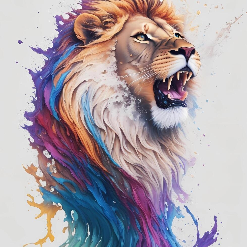 beautiful lion splash art illustration, art photo