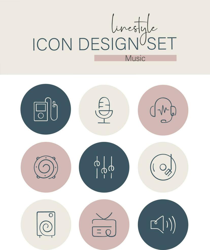 Linestyle Icon Design Set Music vector
