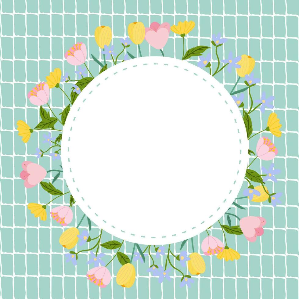 Circle Blank placard template with floral seamless pattern background. Copy space for your text. vector