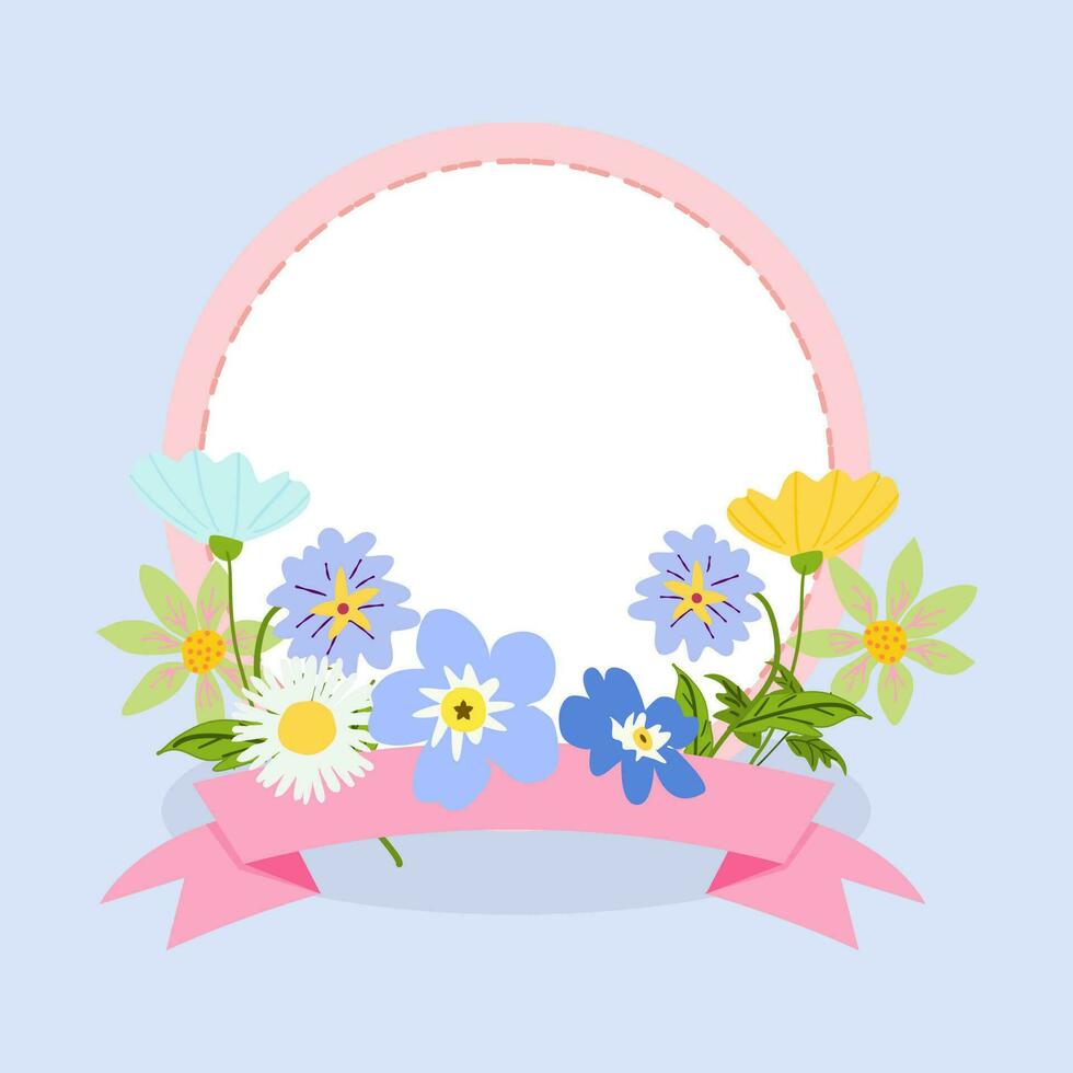 Pink Ribbon flowers frame vector