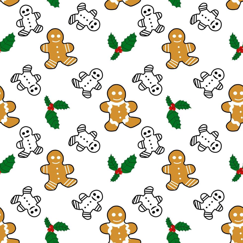 Christmas gingerbread cookies seamless pattern on white background. vector