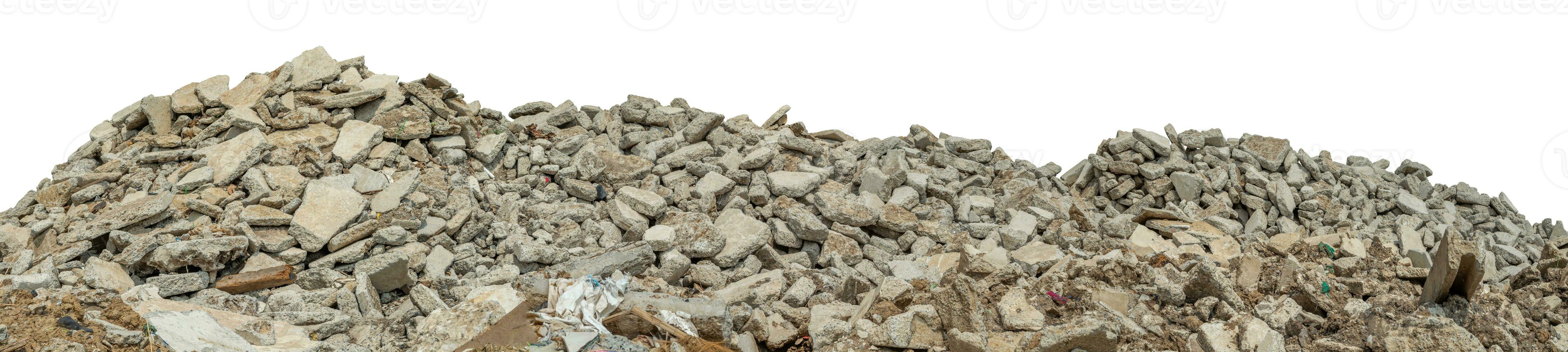Ruined rubble isolated on white background have clipping path photo