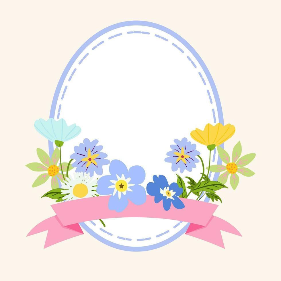 Pink Ribbon flowers frame background vector