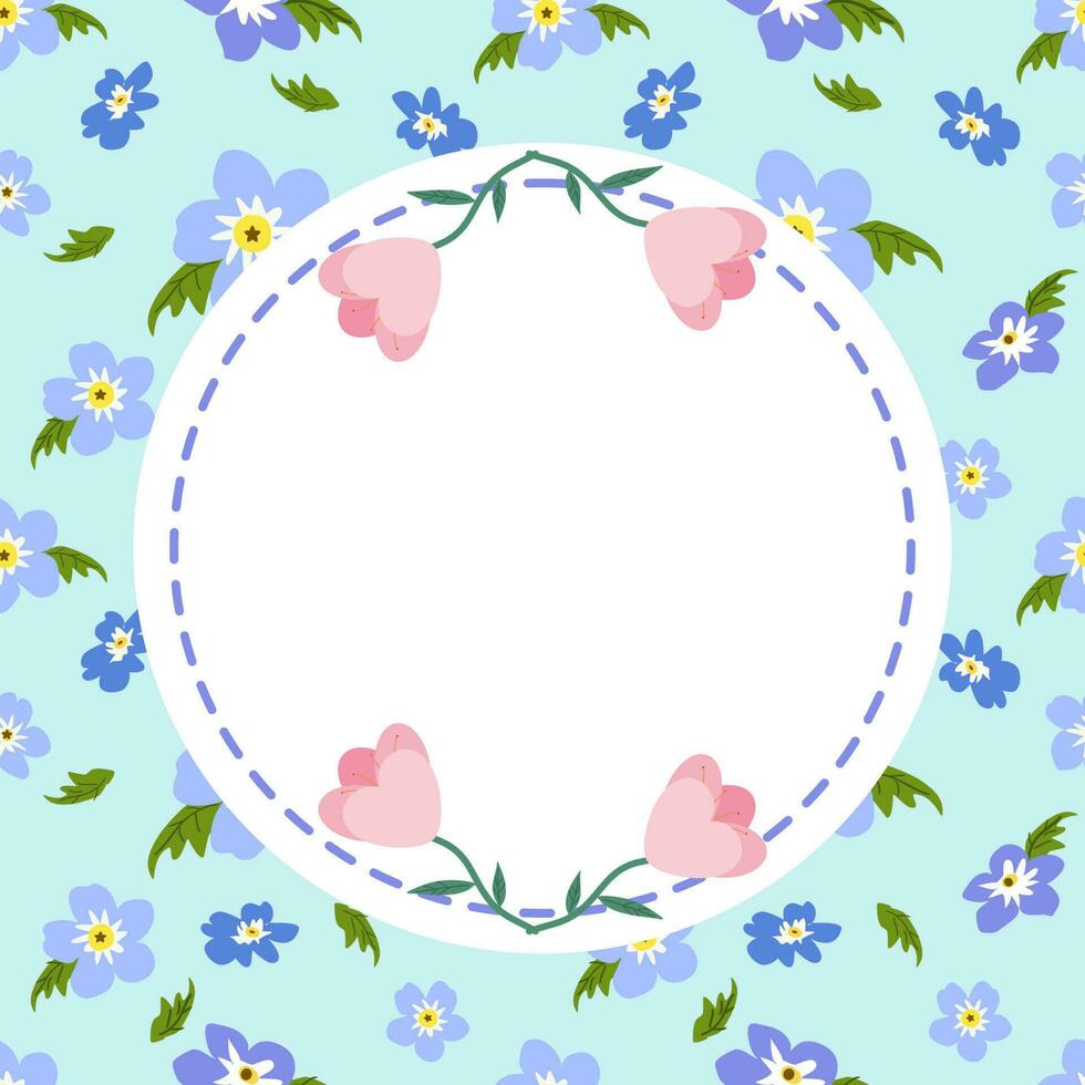 Circle Blank card template with floral seamless pattern background. Copy space for your text. vector