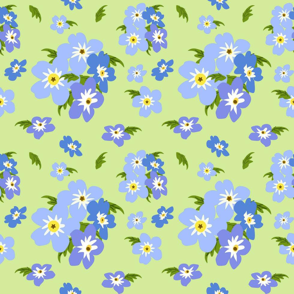 Purple Floral seamless pattern on green background. vector