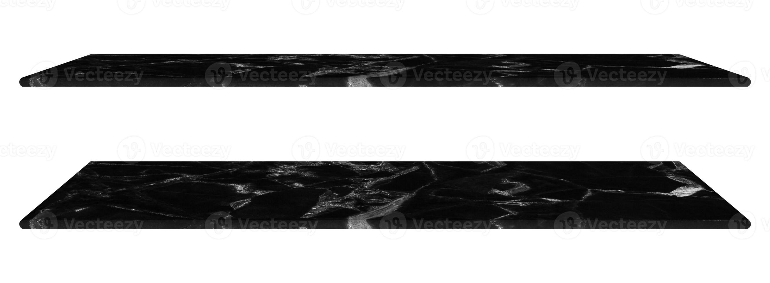 Marble table, counter top Black surface, Stone slab for display products isolated on white background have clipping path photo