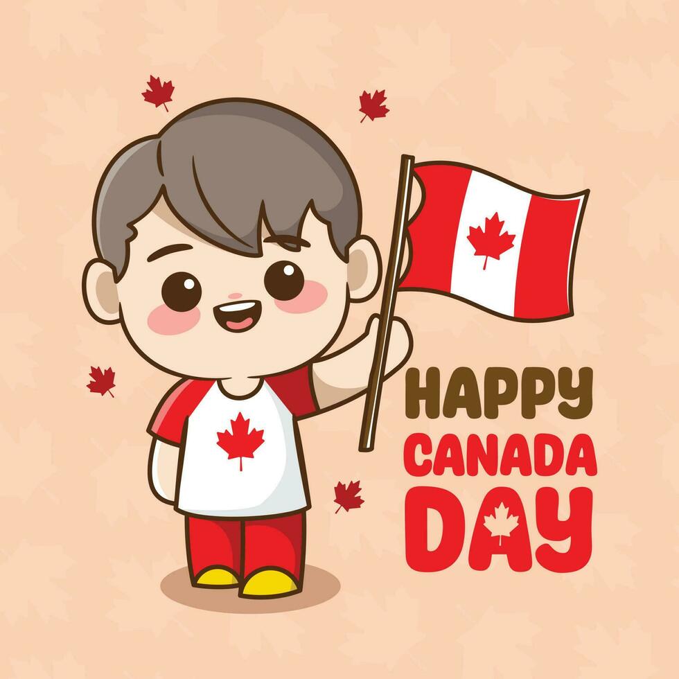 vector ilustración de un pequeño chico participación un canadiense bandera