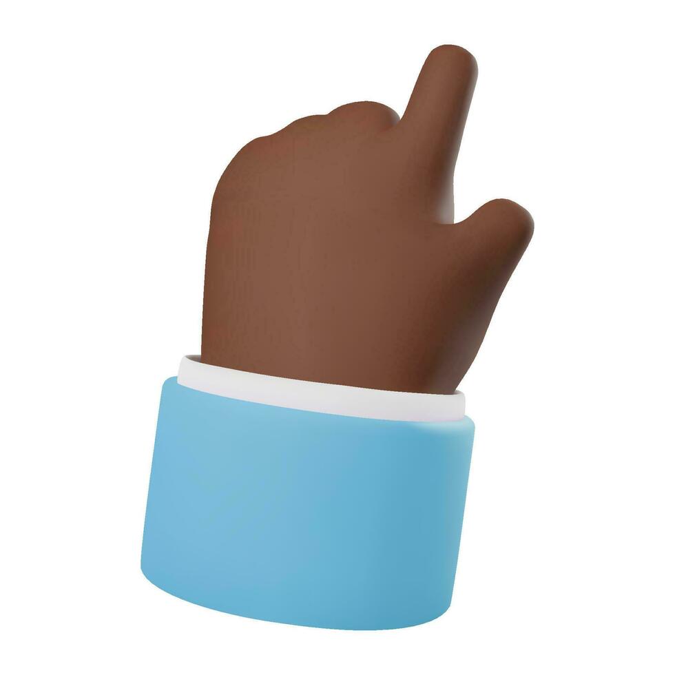 3d render icon of dark skinned hand gesture pointing finger. Vector illustration isolated on white background. Cartoon style design for web or app. Touch, click or attention one finger sign.
