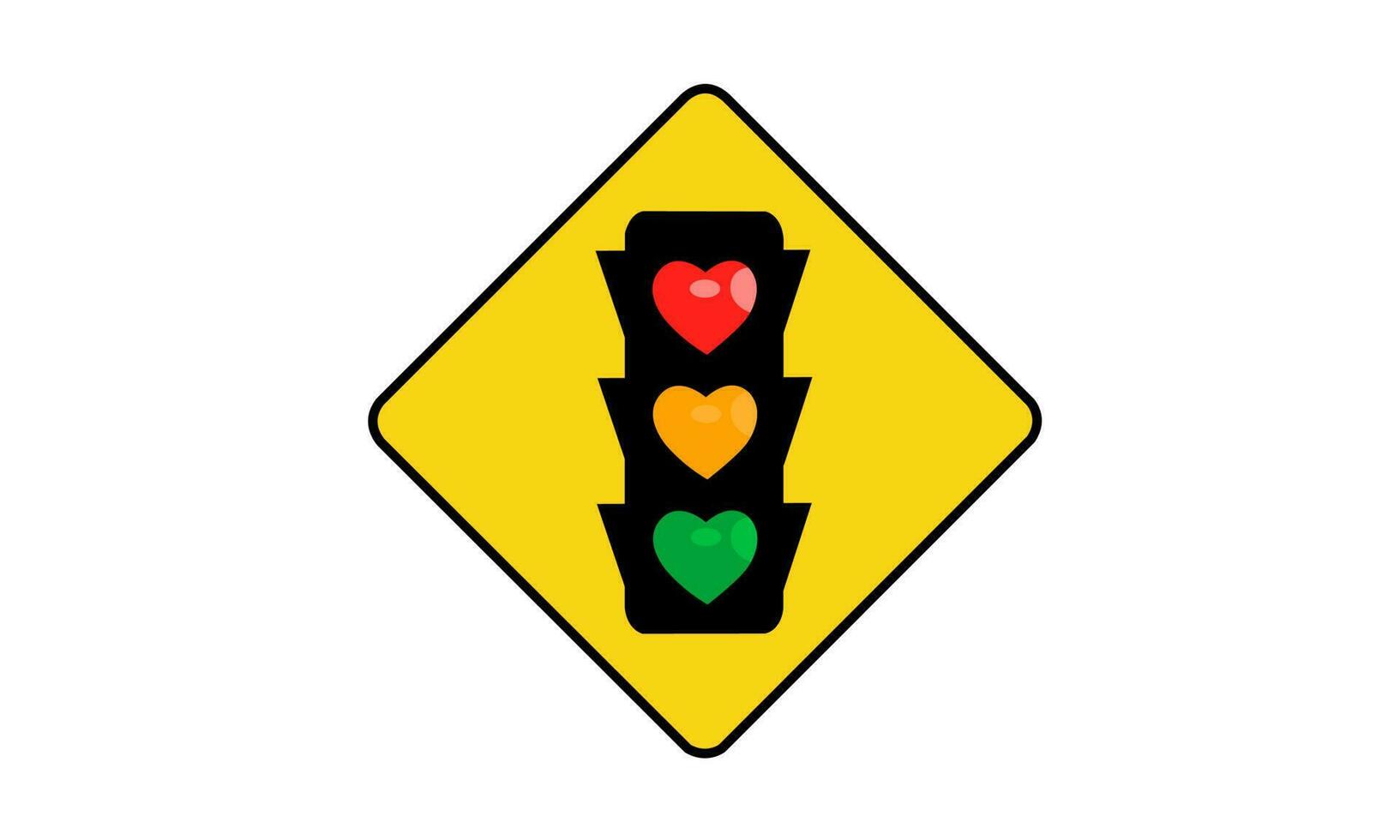 Vector illustration heart shaped traffic light on square traffic sign on white background. Design traffic symbols, valentine's day.