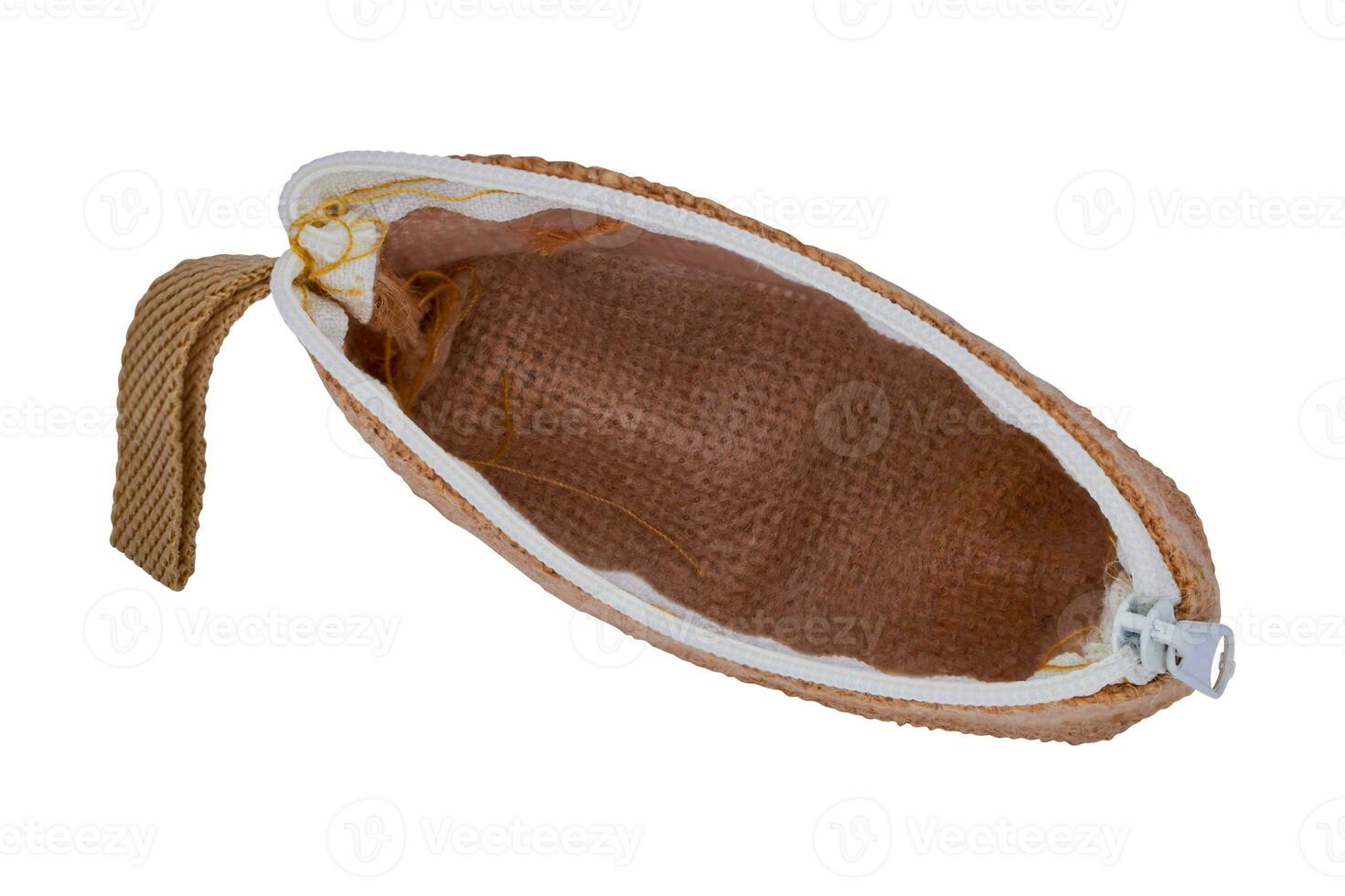Top view open zipper pocket isolated on white background with clipping path included. photo