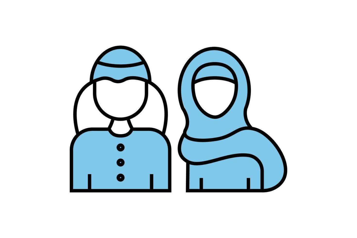 Saudi People icon.Man and Woman in traditional Muslim shemakh head scarf. Two tone icon style design. Simple vector design editable